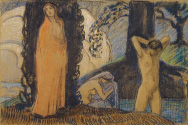 Due donne e un giovane al bagno