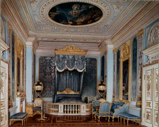 Vista della camera da letto dello Zar Alessandro II (1818-1881) al Palazzo di Gatchina