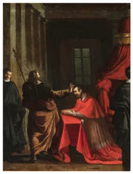 Transetto nord, Altare di San Rocco 1635-1645, Genovesino 1645, Signatura del Cardinale (dettaglio)