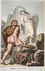 Ercole che libera Enione, Libro XI, illustrazione dalle Metamorfosi di Ovidio, Firenze, 1832 (incisione colorata a mano)