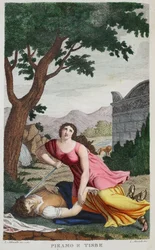 Piramus e Thisbe, Libro IV, illustrazione dalle Metamorfosi di Ovidio, Firenze, 1832