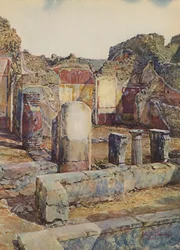 Pompei: Interno della casa nella Regione IX, V Insula, N 18 (litografia a colori)