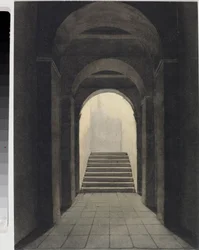 Prospettiva del corridoio al Convento dei Cappuccini, a Genova