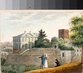 Veduta dei bastioni e del campanile di Santo Stefano, Genova