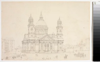 Veduta della Basilica di Santa Maria Assunta di Carignano a Genova (Disegno)