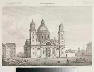 Veduta della Basilica di Santa Maria Assunta di Carignano a Genova (incisione)