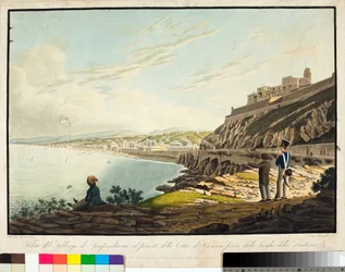 Veduta del quartiere di Sampierdarena a ovest di Genova, dal faro (incisione, c.1813-1814)