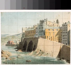 Veduta delle mura sul mare a Genova