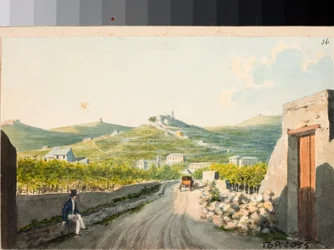 Veduta sul santuario Nostra Signora del Monte, Genova (Acquerello, ca. 1825)