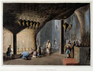 Grotta della natività a Betlemme - in "Vedute nei domini ottomani in Europa, Asia..." di Luigi Mayer, Londra