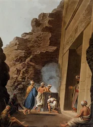 Ingresso alla camera funeraria della Sfinge di Giza, incisione di Luigi Mayer (1755-ca 1803), da Views in Egypt, Palestine and Other Parts of Ottoman Empire
