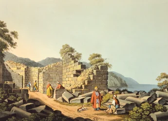 Grecia, Isola di Samo, Rovine di un antico tempio, di Luigi Mayer, incisione