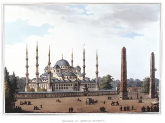 Moschea del Sultano Ahmed (1609-1616), Istanbul. in "Vedute nei domini ottomani, in Europa, in Asia e alcune delle isole del Mediterraneo" dai disegni originali di Luigi Mayer, Londra