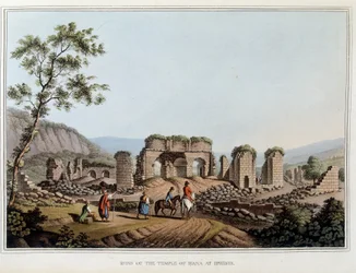 Rovine del tempio di Diana (Artemide) a Efeso, antica città della Grecia, oggi in Turchia. in "Vedute nei domini ottomani, in Europa, in Asia e alcune delle isole del Mediterraneo" dai disegni originali di Luigi Mayer, Londra