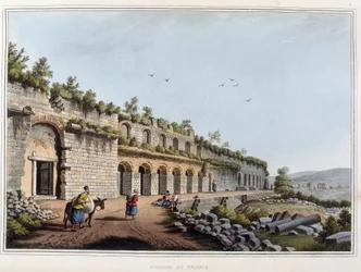 Stadio in rovina a Efeso, antica città della Grecia, oggi in Turchia. Da disegni originali di Luigi Mayer, Londra