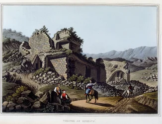 Teatro in rovina a Efeso, antica città della Grecia, oggi in Turchia. In “Views in the Ottoman Dominions, in Europe, in Asia, and some of the Mediterranean islands” dai disegni originali di Luigi Mayer, Londra