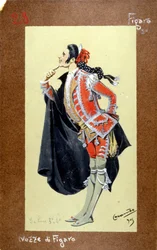 Rappresentazione del personaggio di Figaro, "Le nozze di Figaro" di Wolfgang Amadeus Mozart del 1786. Costume di Luigi Sapelli Caramba (1865-1936)