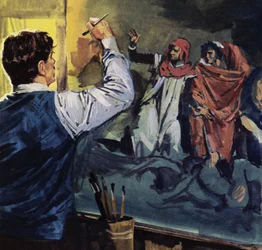 Quadro di Eugene Delacroix "Dante e Virgilio" (litografia a colori)