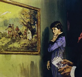 Renoir visitava il Louvre per ammirare le opere di Watteau (litografia a colori)