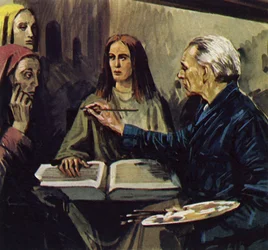 Van Meegeren riuscì a dimostrare di aver falsificato i dipinti (litografia a colori)