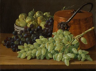 Natura morta con uva, fichi e un bollitore di rame, ca. 1770