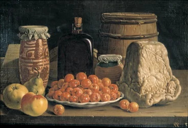 Natura morta con frutta e formaggio