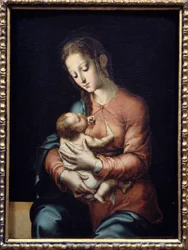 La Vergine e il Bambino, dipinto di Luis de Morales (1500-1586), XVI secolo, 0,84 x 0,64 m, Madrid, Museo del Prado
