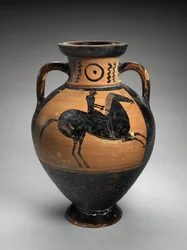 Anfora a collo a figure nere con due cavalieri, 560-540 a.C.