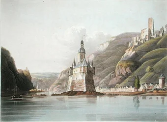 Castello di Pfalz e la città di Laub, illustrazione da 