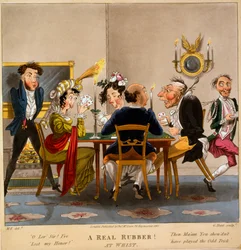 Un vero gomito! A Whist, stampa realizzata da George Hunt, 1827