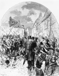 Rivolte in Irlanda - Un prete cattolico arrestato dalla polizia a Mullingar è salvato dal popolo, da Le Monde Illustré, 25 giugno 1881