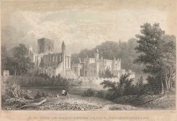 Veduta nord-ovest del Priorato di Brenckburn, Northumberland; pagina 44 (Volume Uno)