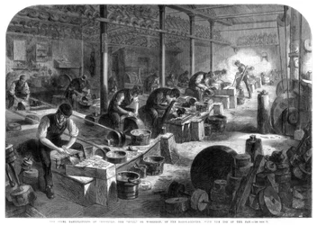 Fabbriche di acciaio di Sheffield, Yorkshire, 1866