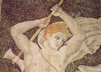 La Caccia al Cervo, (dettaglio) di un cacciatore, dalla Casa del Rapimento di Elena