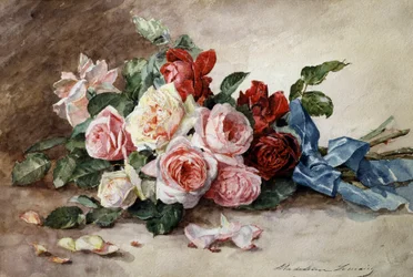 Bouquet di fiori di rosa. Dipinto di Madeleine Jeanne Lemaire (1845-1928) Collezione privata.