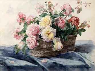 Cesto di rose. Dipinto di Madeleine Jeanne Lemaire (1845-1928) Collezione privata.