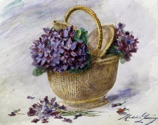 Un cesto di violette. Dipinto di Madeleine Jeanne Lemaire (1845-1928 francese) Collezione privata