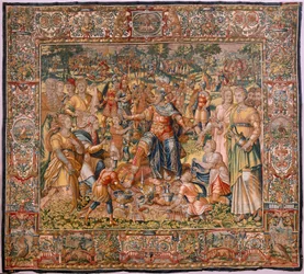Museo Diocesano. Arazzo fiammingo. Bruxelles. Atelier François Geubels. Serie Storia di Gedeone. Gli israeliti consegnano a Gedeone la loro parte del bottino. Seta e lana. Lascito del Vescovo