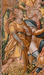 Museo Diocesano. Arazzo fiammingo. Bruxelles. Atelier François Geubels. Serie Storia di Gedeone. Gli israeliti consegnano a Gedeone la loro parte del bottino. Seta e lana. Lascito del vescovo