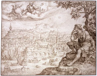 Giona, seduto sotto la zucca, contempla la città di Ninive, 1566