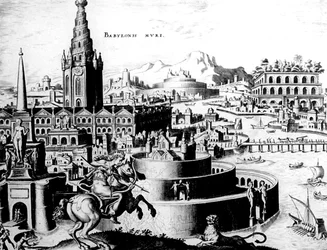 Le mura di Babilonia, tavola 7 da Le otto meraviglie del mondo, inc. Philips Galle