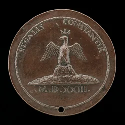 Aquila incoronata su un tumulo tra le acque [retro], 1523