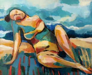 Donna che prende il sole (astratto)