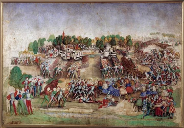 Guerre italiane: La battaglia di Marignano del 14/09/1515, disegno a penna del Maestro De La Ratiere (XVI secolo)