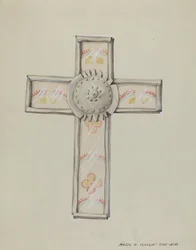 Croce di latta e carta da parati, c. 1937