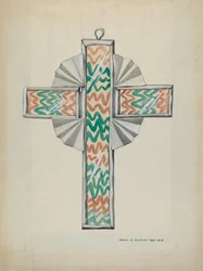 Croce di latta e vetro dipinto, c. 1937