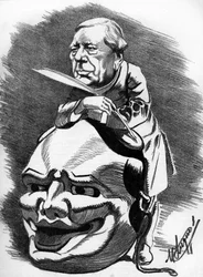 Eugène Labiche (1815-1888), drammaturgo francese. Caricatura del caricaturista Manuel Luque. In 