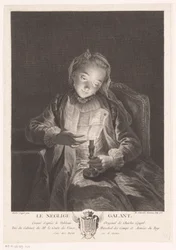 Ragazza che legge una lettera alla luce di una candela