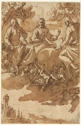 Cristo in gloria con due santi, primo terzo del XVII secolo