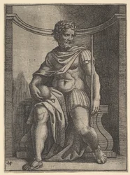 Imperatore romano seduto in una nicchia con globo e scettro, ca. 1500-1534